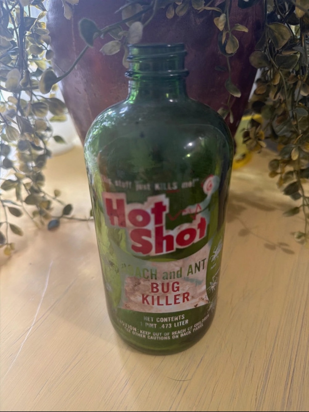 Vintage Hot Shot Green Roach & Ant Bug Killer Bottle